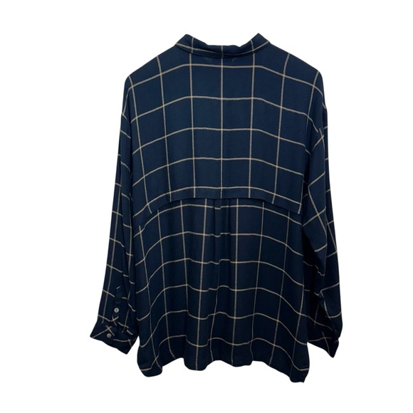 J. Jill Navy Blue Tan Plaid Tunic Button Front Blouse, Large - Picture 2 of 8
